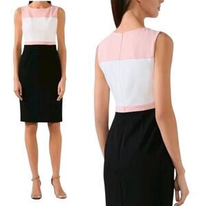 HOBBS London Leah Dress Women's Color block Pink Black Sheath Size 10 Stretch
